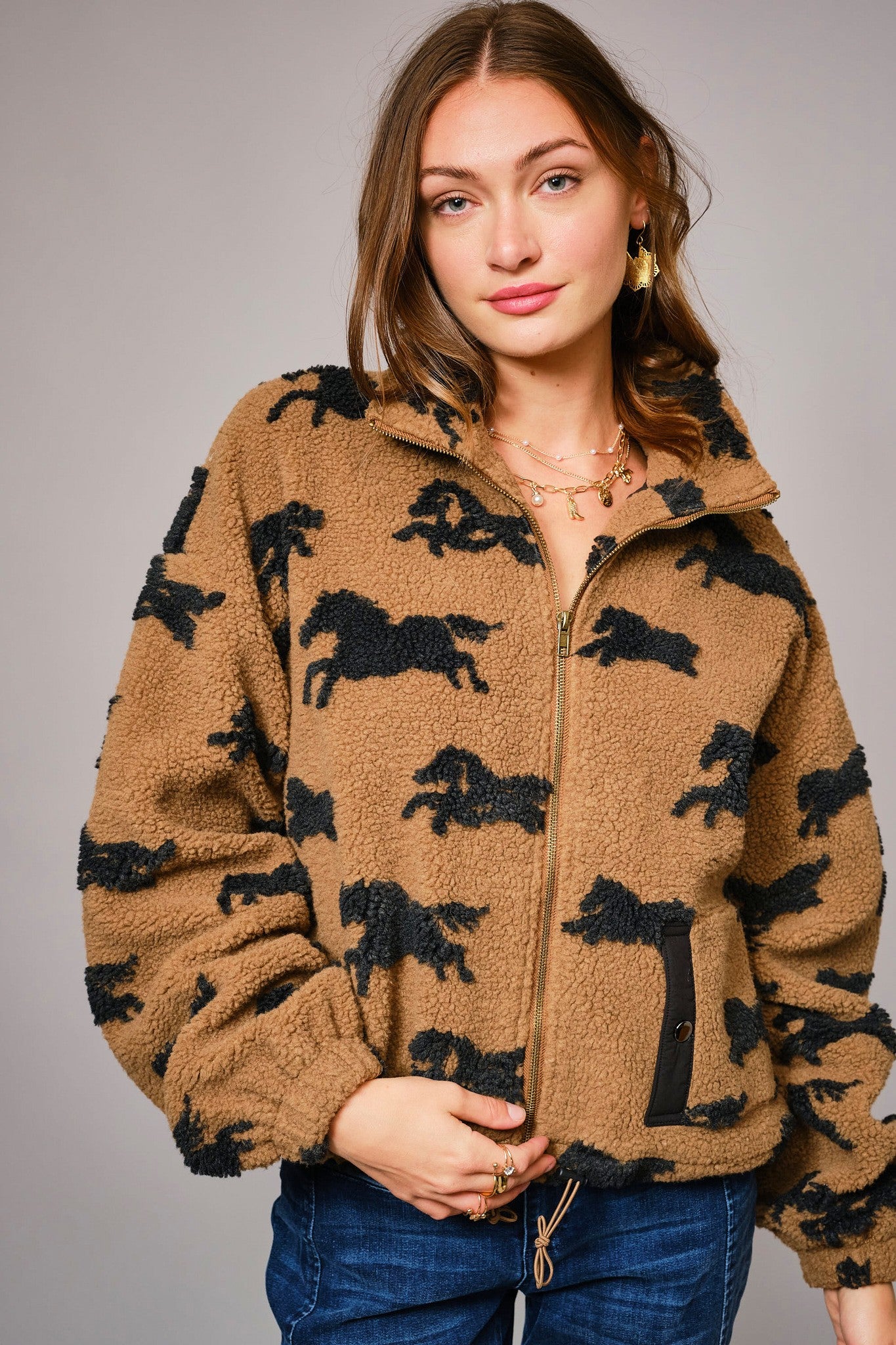 GOLDEN Clemence Wild Sherpa Oversized Zip Up Jacket