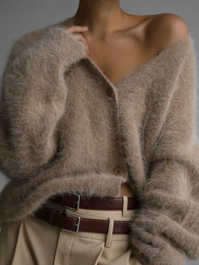 Suhkasana Faux Mink Knit Oversized Cardigan Soft Cozy Sweater