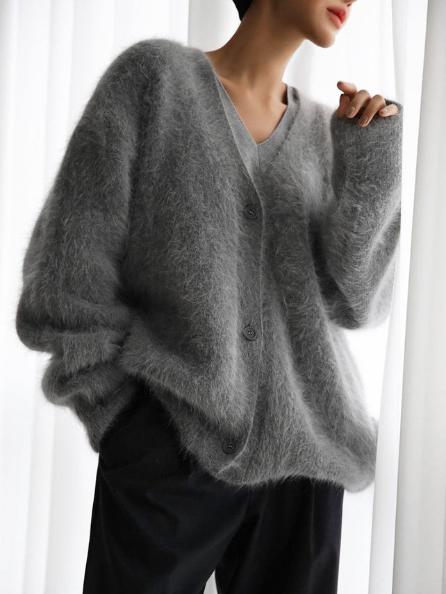 Suhkasana Faux Mink Knit Oversized Cardigan Soft Cozy Sweater
