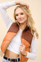 GOLDEN Reine Reversible Cropped Puffer Vest Mocha