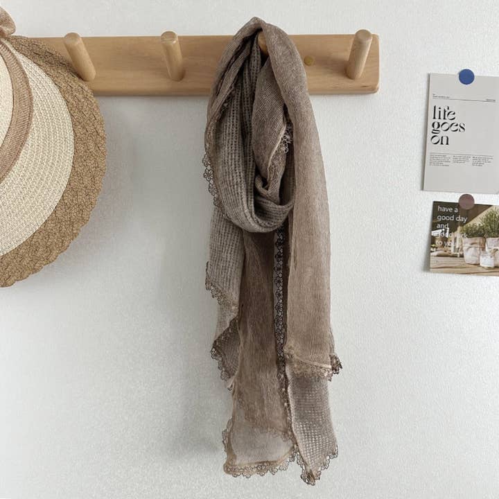 Funkyrel Atzbranding Limited Scarvii - Solid Color Scarf with Floral Lace Trim Khaki