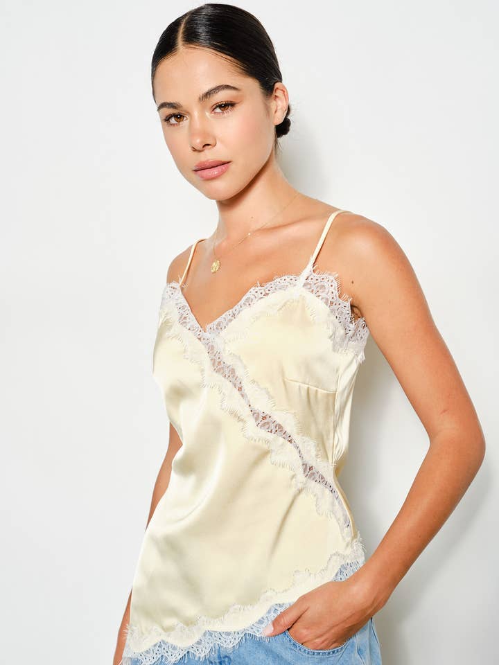 Pretty Garbage Oren Asymmetrical Satin Cami Light Yellow