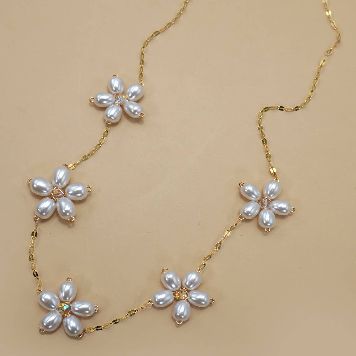 JOSSLYN by Wall to Wall 18K Stainless Steel Tarnish Free Pearl Flower Necklace Gold