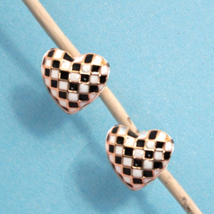 JOSSLYN by Wall to Wall Checker Heart Stud Earrings | 80E61088