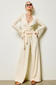 SJG Scallop Lace Trim Wrap Top And Wide Leg Pants Set by SJG