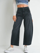 Just Black Denim Barrel Jeans with Seams in Washed Black
