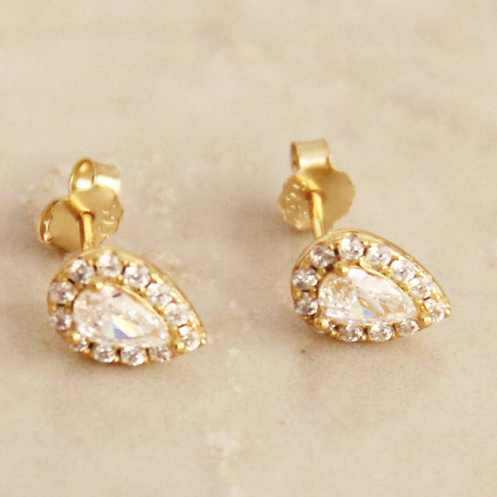 Maive Ava Earrings - 925 Sterling Silver Pearl Shaped CZ Stud