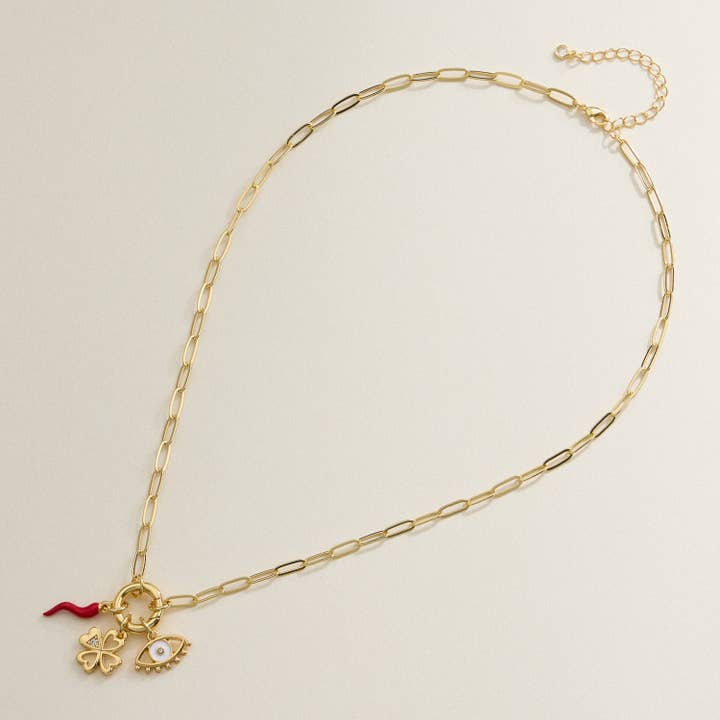 Lilla Haven Protect and Prosper Charm Necklace - 18K Gold Dipped