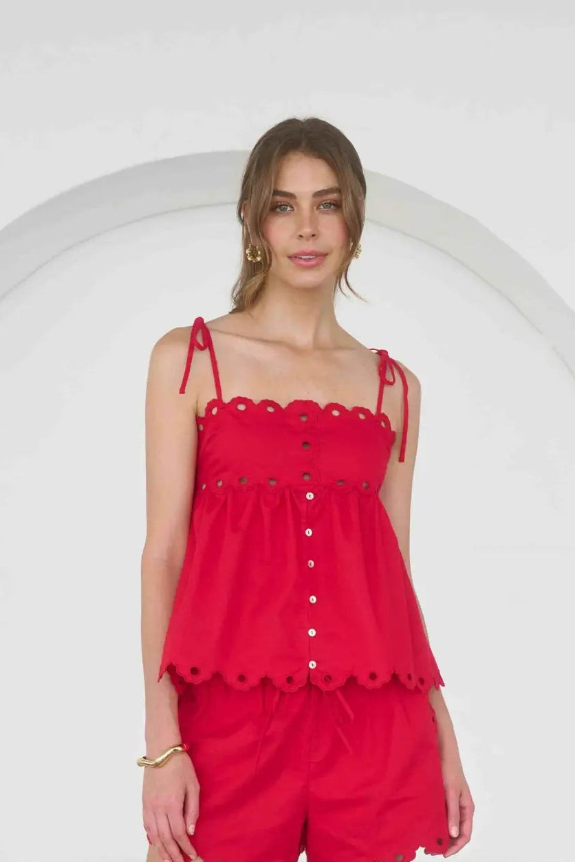 Moon River Scallop Embroidered Top