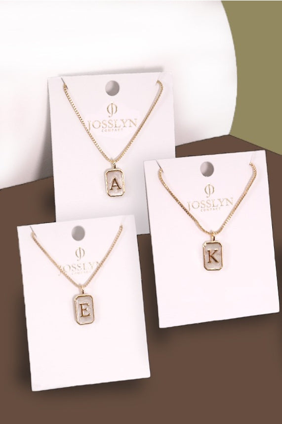 JOSSLYN by Wall to Wall Monogram Initial Rectangle Pearly Charm Necklace