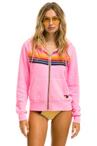 Aviator Nation 5 Stripe Relaxed Zip Hoodie Neon Pink