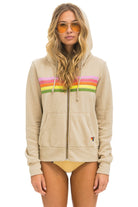 Aviator Nation 5 Stripe Zip Hoodie Pink Green