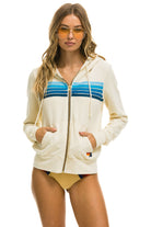 Aviator Nation 5 Stripe Zip Hoodie Vintage White Blue