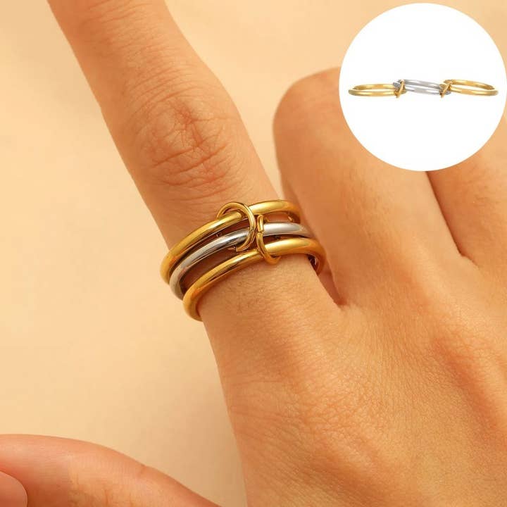 JOSSLYN by Wall to Wall Stainless Steel Stackable Plain Band Rings Linked | 40R134 A