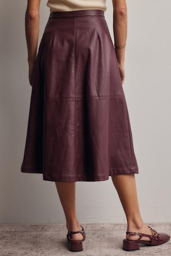 Forte Faux Leather A-Line Midi Skirt by Forte