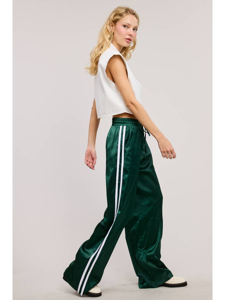 Mimosa Satin Track Pants with Side Stripes