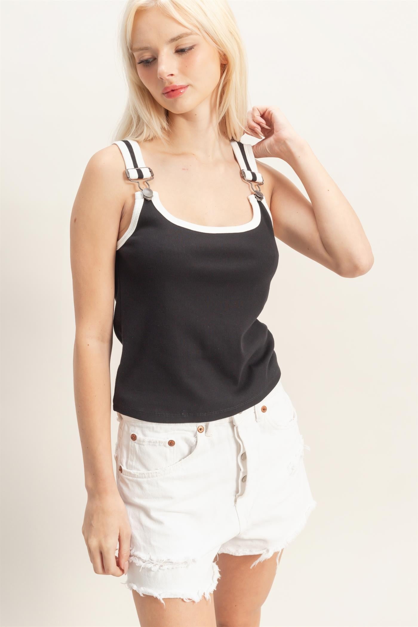 YAZ. Amel Scoop Neck Buckle Strap Tank Top