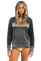 Aviator Nation 5 Stripe Zip Hoodie Faded Smoke