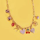 JOSSLYN by Wall to Wall Multi Charm Bow Cherry Heart Necklace Gold