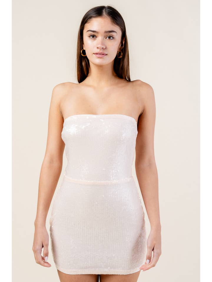 Beivy & Collabo Sequins Off the Shoulder Back Tube Dress - Sheer Pink