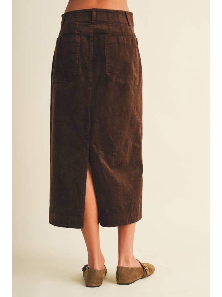 Mustard Seed Wale Corduroy Patch Pocket Midi Skirt by Mustard Seed
