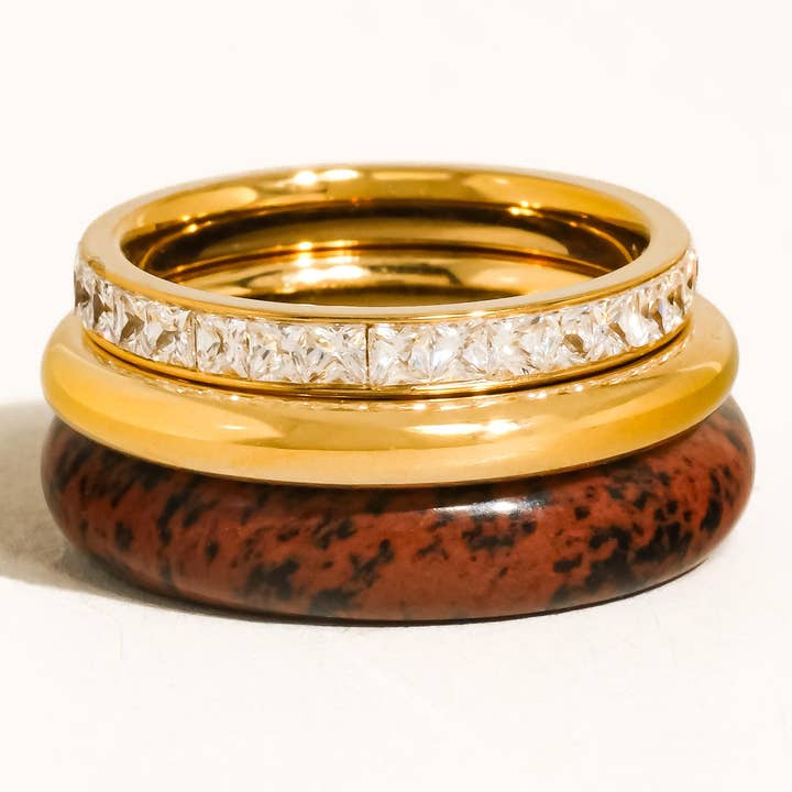 Flanerie by MAIQ Ash 18K Gold Non-Tarnish Red Jasper Stone Mixed Ring Set by Flanerie by MAIQ