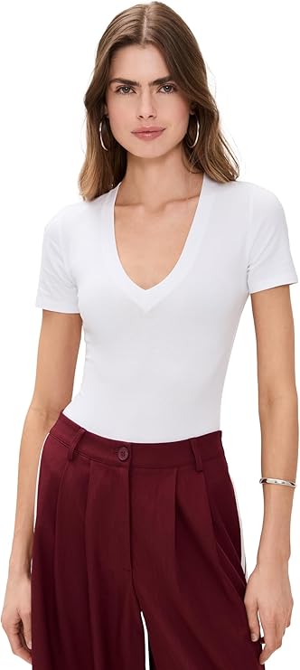 Good American Super Stretch Deep V Bodysuit - White001