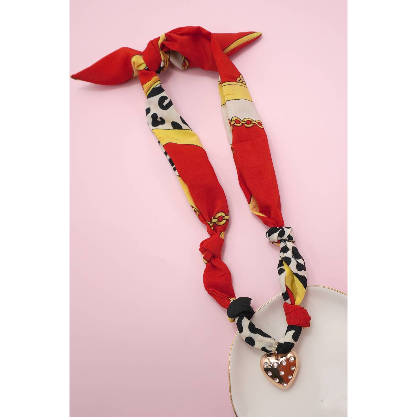JOSSLYN by Wall to Wall Handmade Scarf Charm Necklace H Red Multicolor