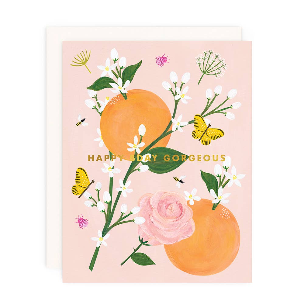 Girl w/ Knife Gold Foil Greeting Card - Birthday Blossoms