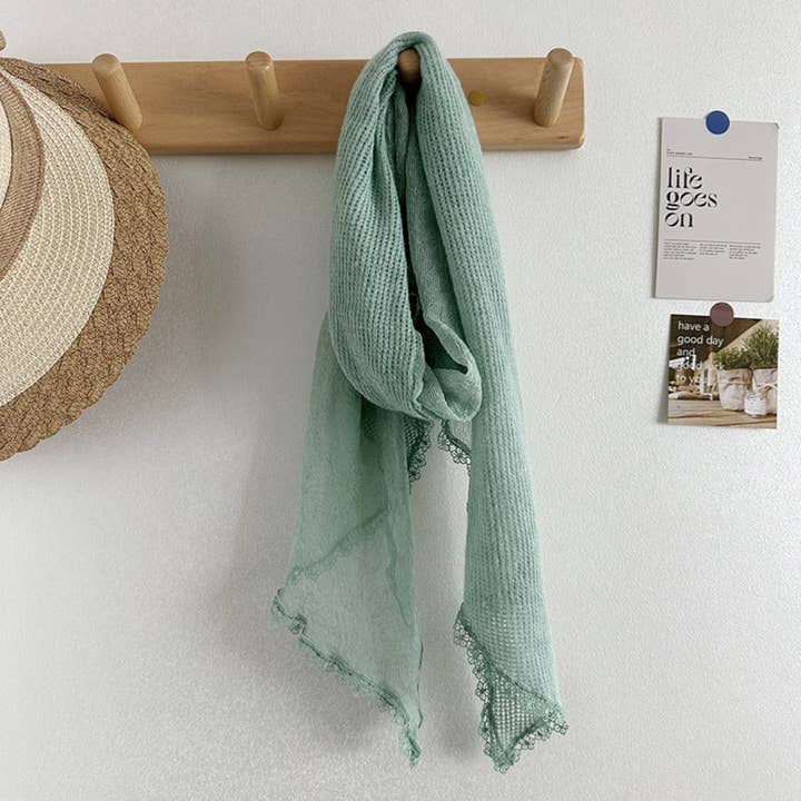 Funkyrel Atzbranding Limited Scarvii - Solid Color Scarf with Floral Lace Trim Green