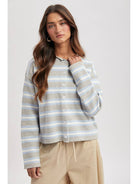 Wishlist Apparel Multi-Striped Button-Up Sweater Cardigan Heather Grey