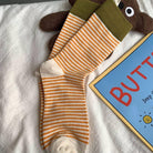 Funkyrel Atzbranding Limited Rufia - Colorful Striped Mid-Calf Socks Beige