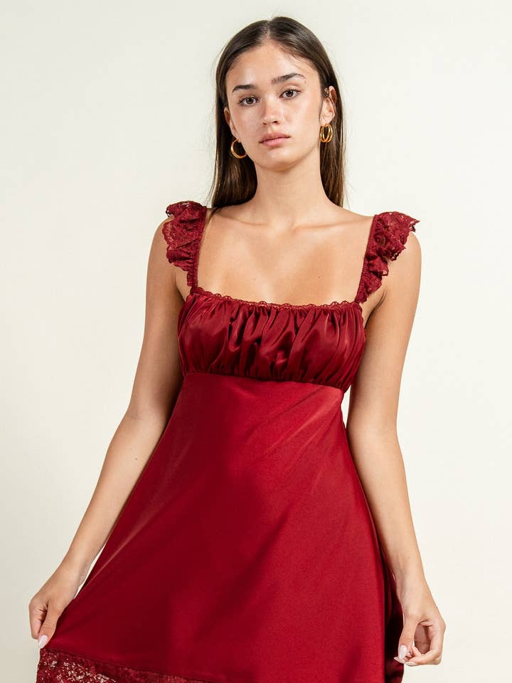 Beivy & Collabo Satin Short Dress with Lace Trims