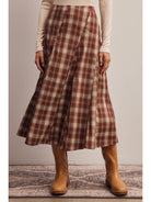 Forte Plaid Midi Skirt Marsala Ivory