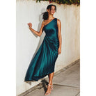 Dress Forum Olympia Asymmetrical Pleated Maxi Dress - Blue Sapphire