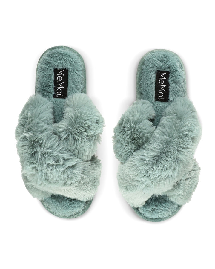 Infinity Classics International Inc Beverly Faux Fur Open Toe Plush Slipper Sea Blue