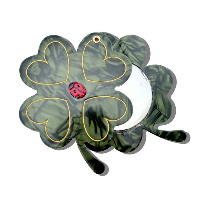Solar Eclipse Hand-Painted Wild Clover Compact Mirror by Solar Eclipse