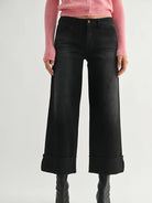 Just Black Denim Scissor Cut Cuffed Wide Leg in Washed Black - Washed Black