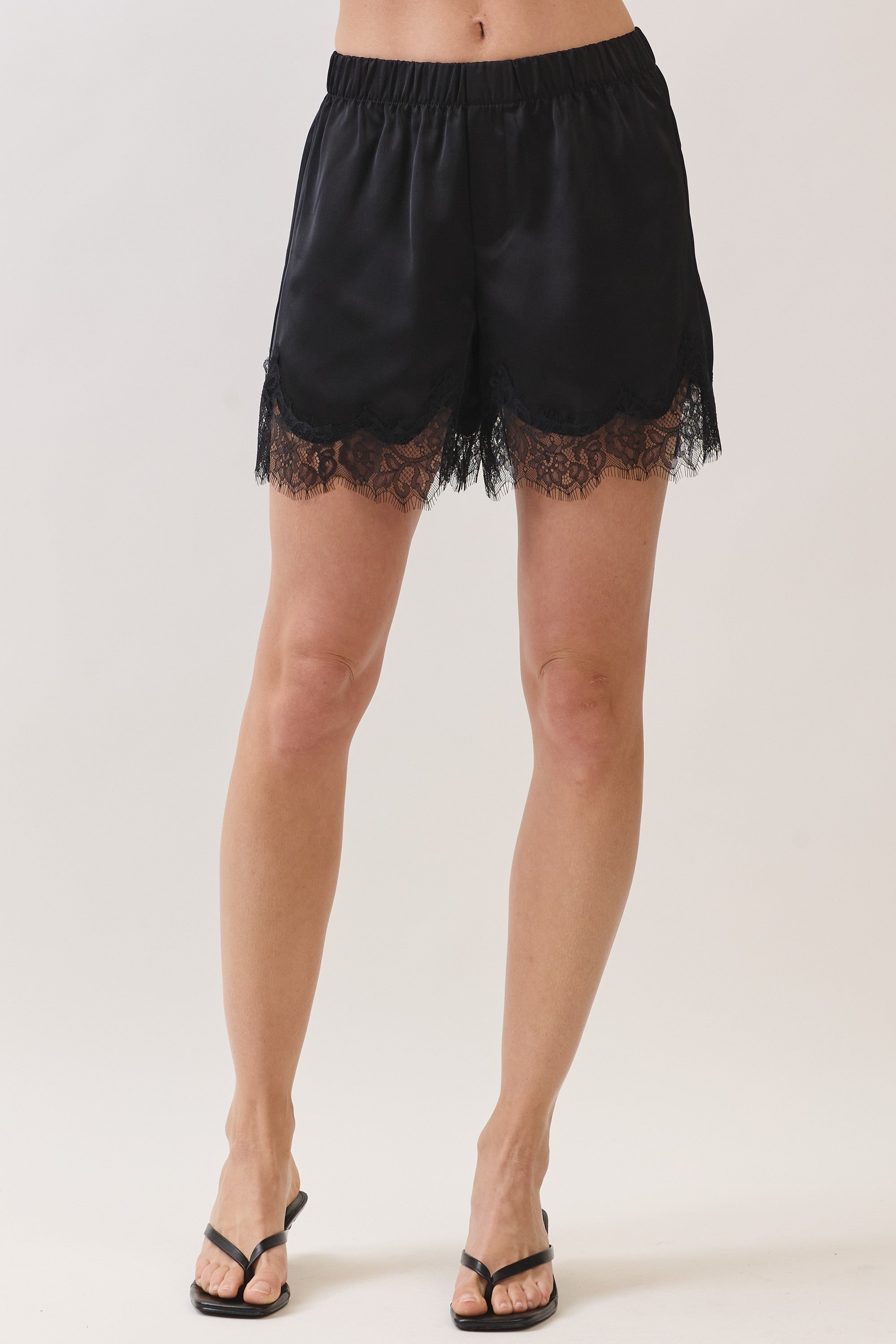 GOLDEN Joske Satin Lace Shorts Black