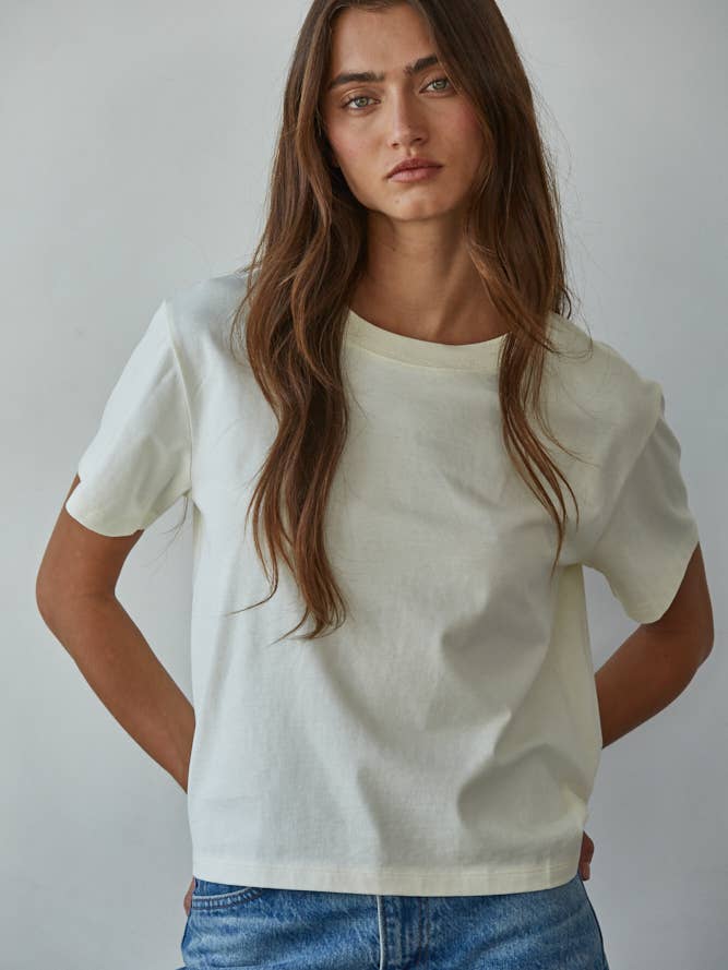 By Together Knit Cotton Crew Neck Short Sleeve T-Shirt Top