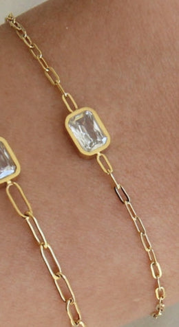 Maive CZ Chain Bracelet Emerald Cut Tiny Paperclip
