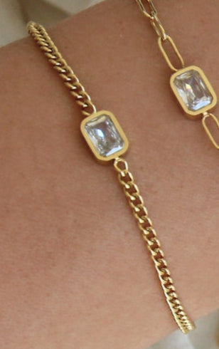 Maive CZ Chain Bracelet Emerald Cut Curb Chain
