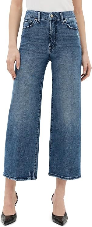 Good American Soft-Tech Good Waist Cropped Palazzo Jeans - Indigo737
