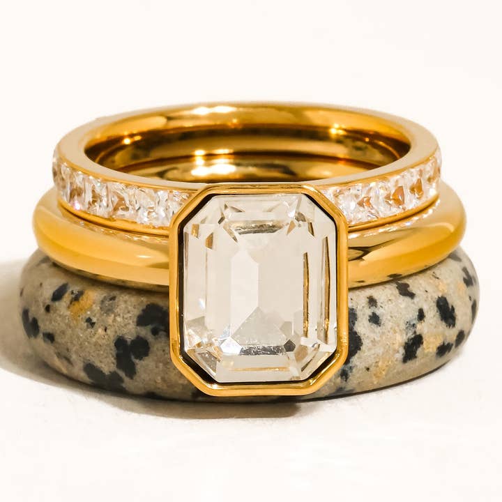 Flanerie by MAIQ Stone 18K Gold Non-Tarnish Dalmatian Stone Mixed Ring Set by Flanerie by MAIQ