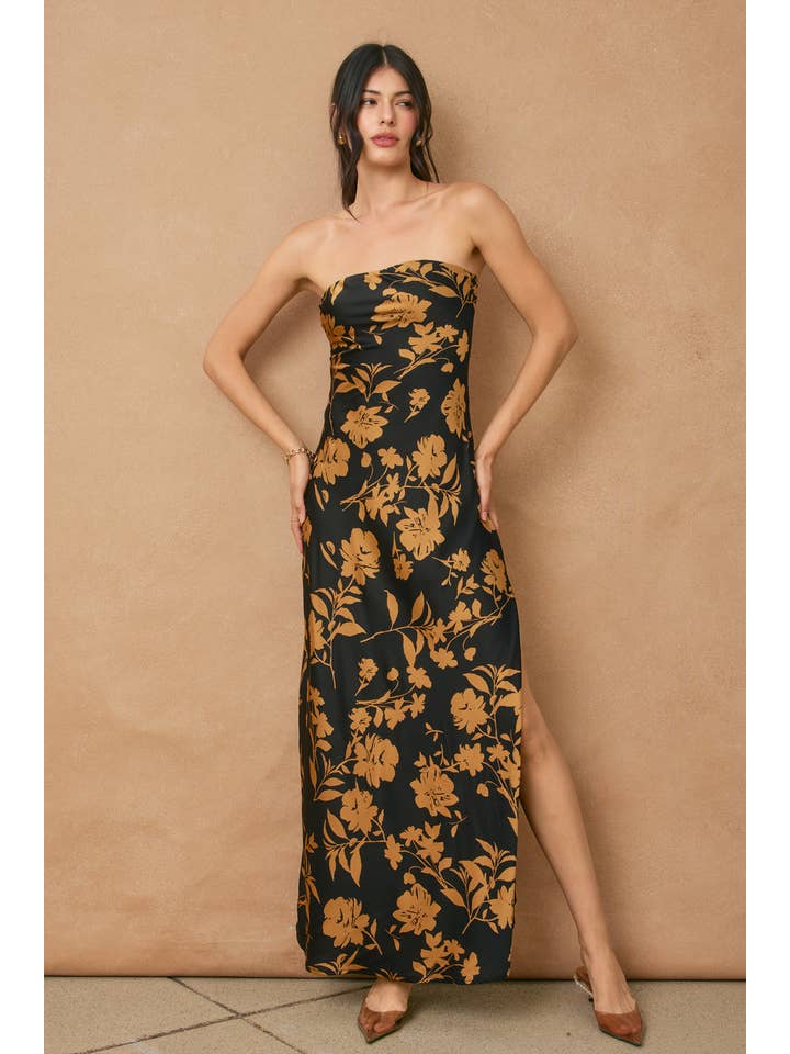 Dress Forum Undeniable Icon Strapless Bias Cut Maxi Dress - Eclipsed Gold