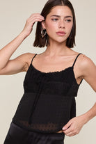 Golden Bryska Dot Lace Bust Double Back Ties Cami Crop Top - Black