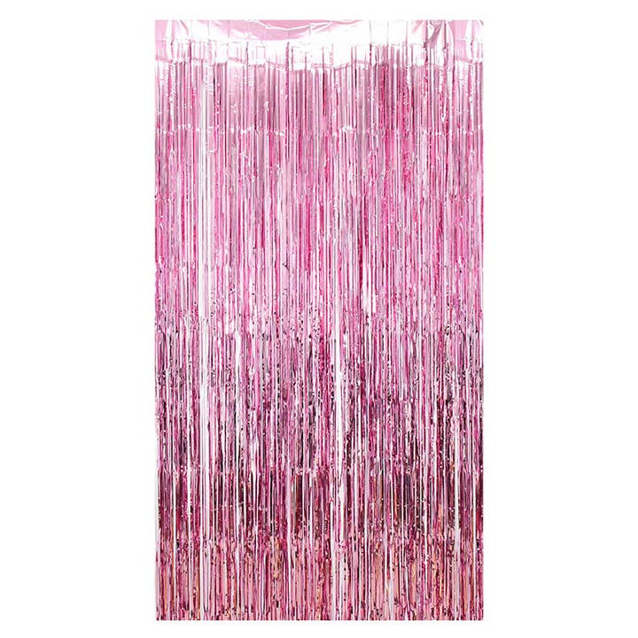 Ellie's Party Supply Pink Metallic Fringe Tinsel Curtain Backdrop