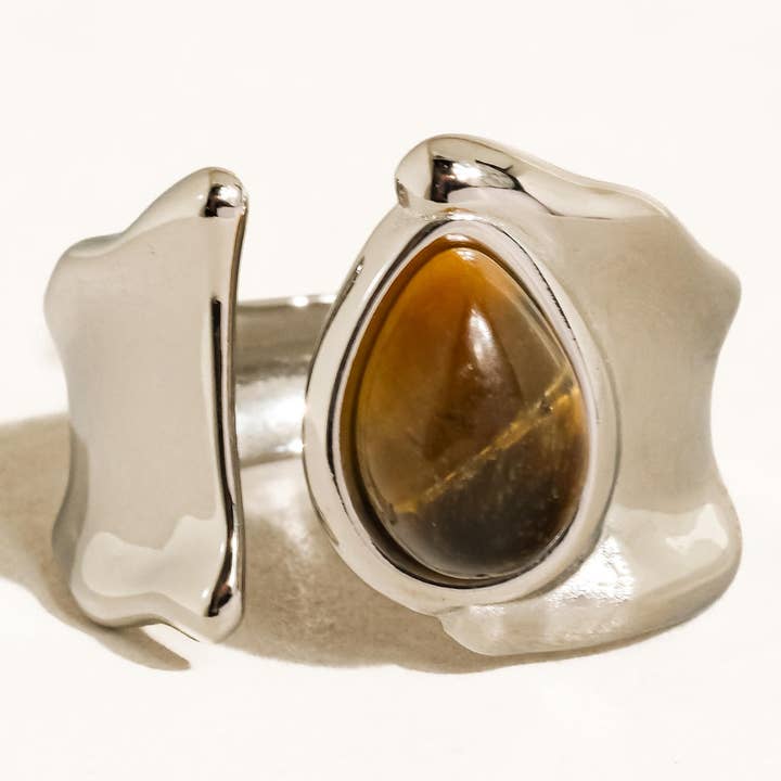 Flanerie by MAIQ Jaspe Silver Non-Tarnish Tiger Eye Statement Ring