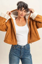 HYFVE Suede Hooded Zip-Up Jacket in Caramel