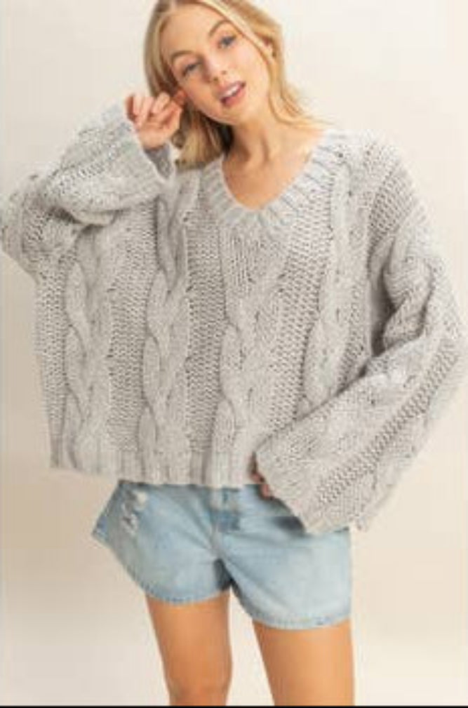 HYFVE  V Neck Cable Knit Oversized Sweater